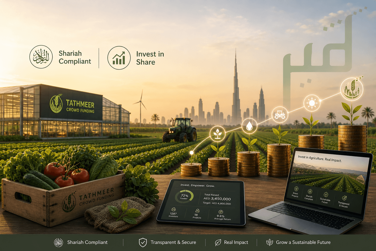 Agricultural investment — tiered farmland at golden hour